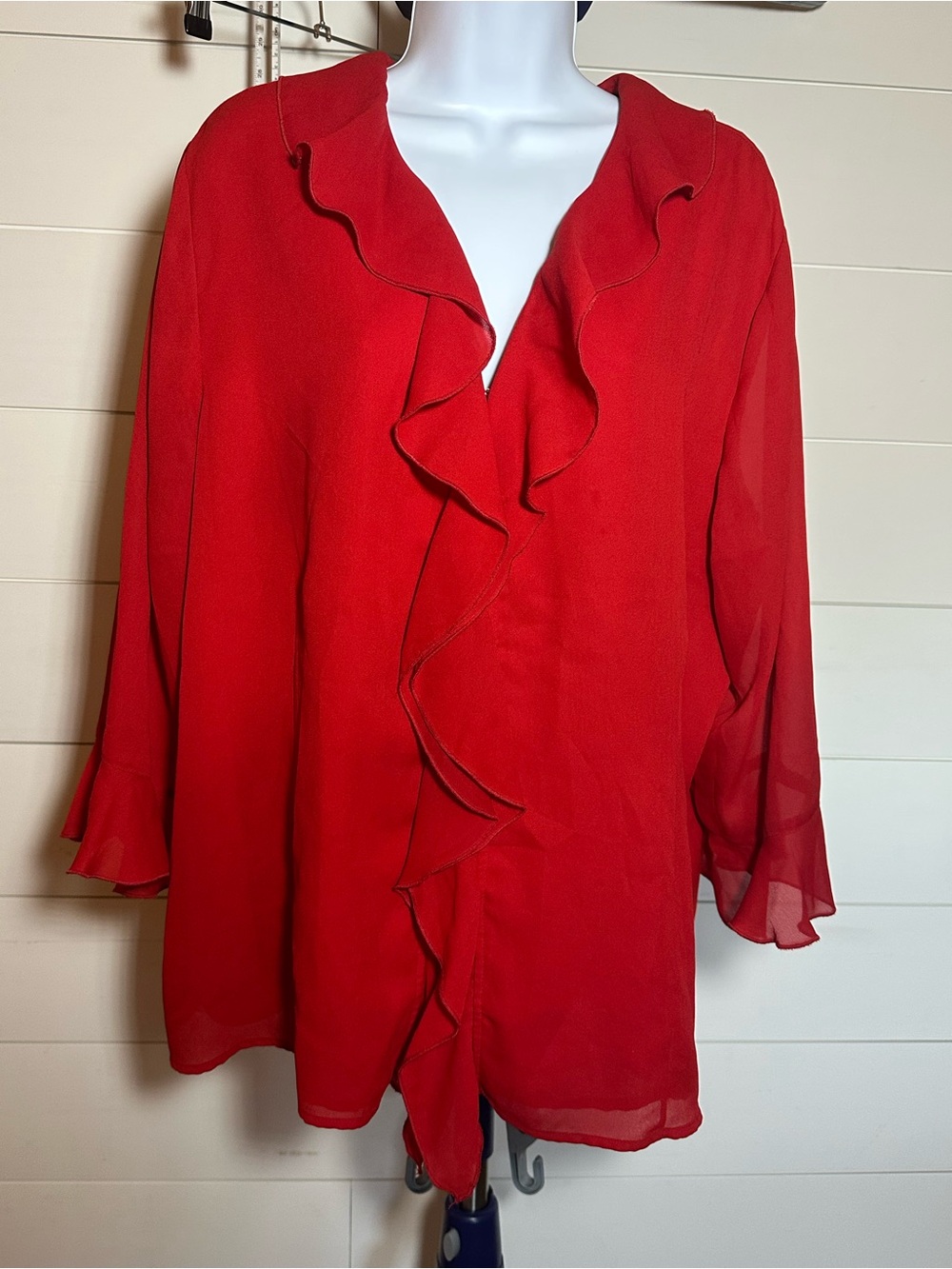 #189 Red Ruffle Front Blouse